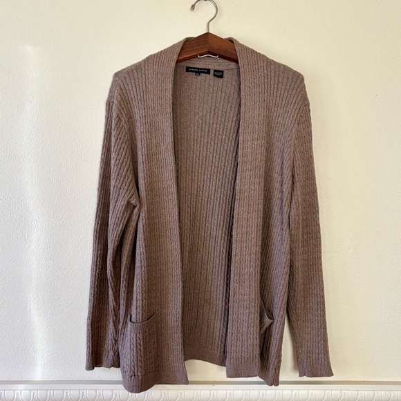 Jeanne Pierre Cableknit open cardigan sweater in taupe brown - Picture 7 of 10